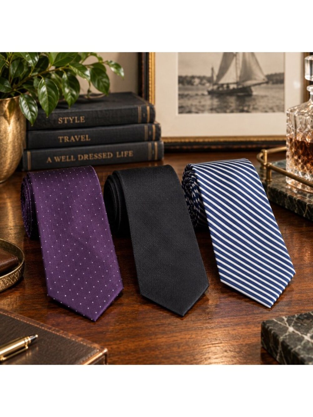 J.Crew The Silk Tie Men’s Neckties Lot of 3 100% Silk NWT Purple Black Blue Stri